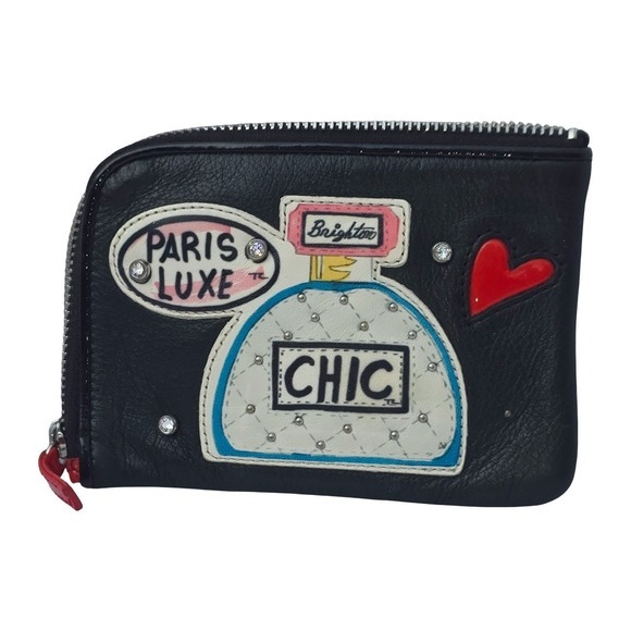Brighton Handbags - Brighton Wristlet Wallet Black Leather Zip Closure Perfume‎ Applique